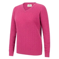 Hoggs Of Fife Lauder Ladies Cable Knit Sweatshirt -Trendsetters Closet Hoggs of Fife Lauder Ladies Cable Knit Sweatshirt Cerise 01