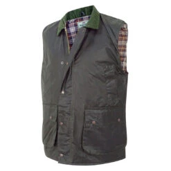 Hoggs Of Fife Men's Padded Waxed Waistcoat -Trendsetters Closet Hoggs of Fife Men Padded Waxed Waistcoat Olive 05
