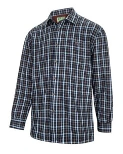 Hoggs Of Fife Bark Micro-Fleece Lined Shirt - Navy/Brown Check