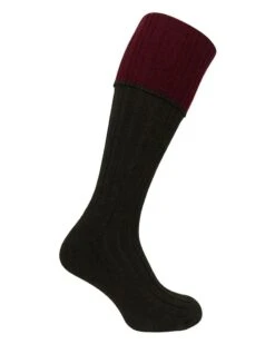 Hoggs Of Fife Contrast Turn Over Top Dark Green Stockings- 1 Pair