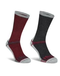 Hoggs Of Fife Field & Outdoor Coolmax Sock Twin Pack - Burgundy/Grey