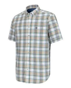 Hoggs Of Fife Girvan Short Sleeve Shirt - White/Mustard/Green
