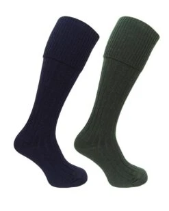 Hoggs Of Fife Plain Turn Over Top Dark Olive/Navy Stockings - Twin Pack