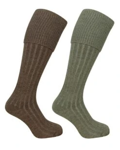 Hoggs Of Fife Plain Turn Over Top Lovat Marl/Oatmeal Stockings - Twin Pack