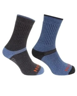 Hoggs Of Fife Tech-Active Socks Charcoal/Denim - Twin Pack