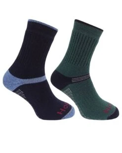 Hoggs Of Fife Tech-Active Socks Green/Navy - Twin Pack